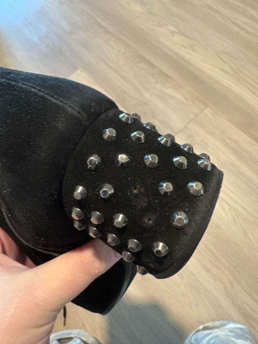 Prada Black Suede Studded Block Heel Ankle Boots size 37 - Picture 4 of 8